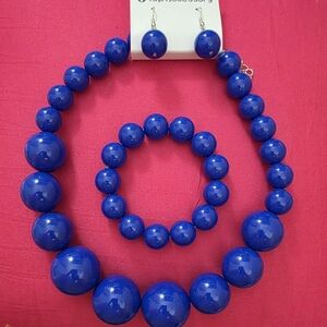 Vibrant Blue Beaded Necklace Set